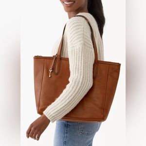 Vintage Fossil Sydney Tote Camel Colored Leather